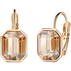 Austrian Crystal Octagon Leverback Drop Earrings for Women 14K Rose Gold Plated